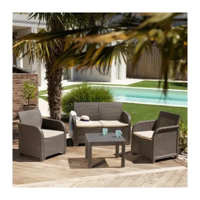 ALLIBERT Salon de jardin - en r&eacute;sine  by keter - 4 personnes - SanRemo - Cappuccino