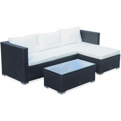 SWEEEK Salon de jardin en r&eacute;sine pour 4 personnes - Torino Noir / Ecru - Noir