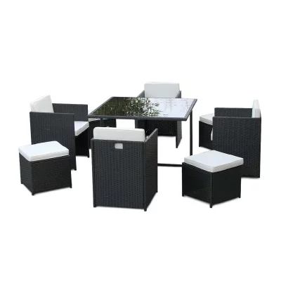 JARDIDECO Salon de jardin en r&eacute;sine tress&eacute;e Artigas II 4-8 places Noir -