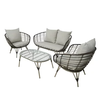 JARDIDECO Salon de jardin en r&eacute;sine tress&eacute;e brun Evora avec table basse - 4 places