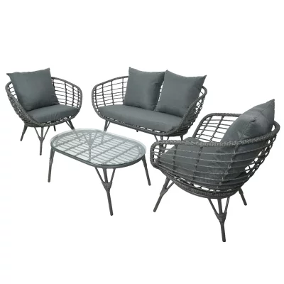 JARDIDECO Salon de jardin en r&eacute;sine tress&eacute;e gris Evora avec table basse - 4 places