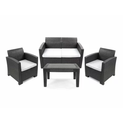 JARDIDECO Salon de jardin en r&eacute;sine tress&eacute;e Vinto 4 places Anthracite -
