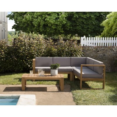 MACABANE Salon de jardin en Teck - 5 personnes - Gris - Minorque