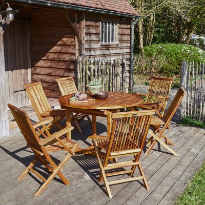 BERAH GETAH Salon de jardin en teck huil&eacute; massif extensible 6/8 pers. - Marron