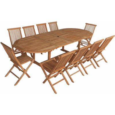 HAPPY GARDEN Salon de jardin en teck LOMBOK - table ovale extensible - 10 places
