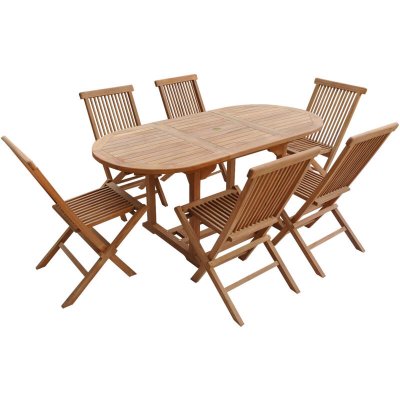 HAPPY GARDEN Salon de jardin en teck LOMBOK - table ovale extensible - 6 places