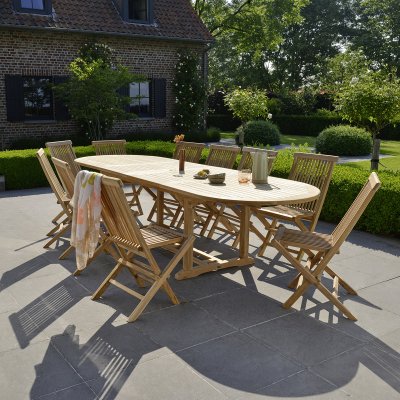 BERAH GETAH Salon de jardin en teck massif extensible 8/10 pers. - Marron