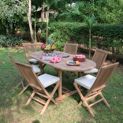 TECK ATTITUDE Salon de jardin en teck massif Manille, 6 places - Naturel