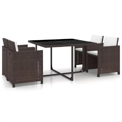 VIDAXL Salon de jardin encastrable 5 pcs avec coussins Rotin Marron
