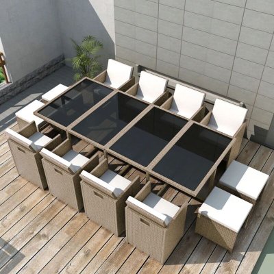 VIDAXL Salon de jardin encastrable avec coussins - Beige - 13 pcs