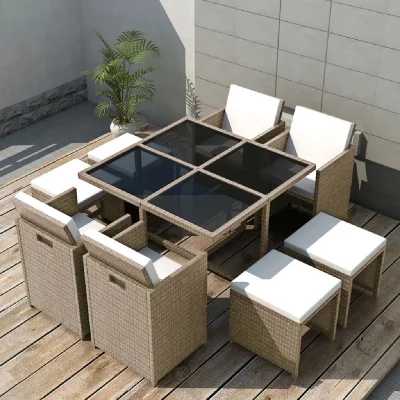VIDAXL Salon de jardin encastrable en rotin - Beige - 109 x 109 x 74 cm