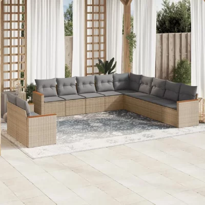 VIDAXL Salon de jardin et coussins 11 pcs melange beige resine tressee