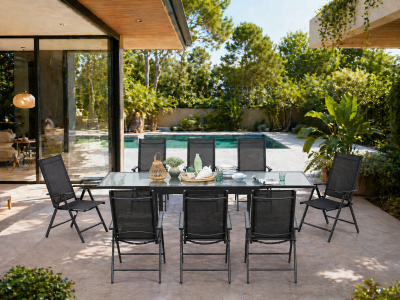 CONCEPT USINE Salon de jardin extensible gris en alu + 8 fauteuils brescia - Gris
