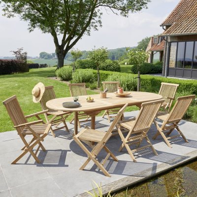 BERAH GETAH Salon de jardin extensible ovale en teck 8/10 places MIDLAND