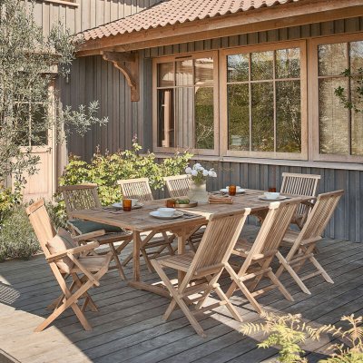 BERAH GETAH Salon de jardin extensible rectangulaire en teck 8/10 places MIDLAND