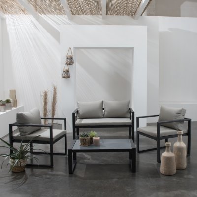 HAPPY GARDEN Salon de jardin IBIZA en tissu gris 4 places - aluminium anthracite