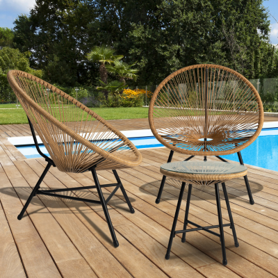 IDMARKET Salon de jardin izmir table et 2 fauteuils oeuf cordage effet rotin