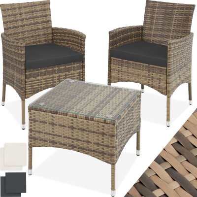 TECTAKE Salon de jardin LUCERNE 2 places avec 2 sets de housses marron naturel