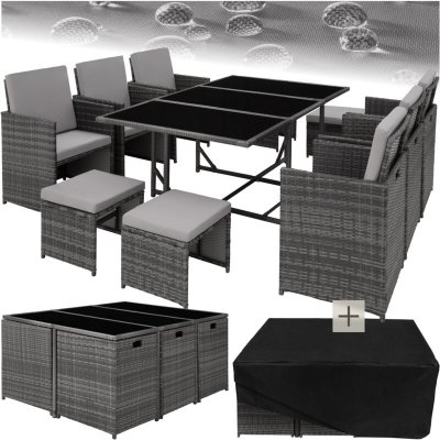 TECTAKE Salon de jardin MALAGA 10 places avec housse de protection - gris