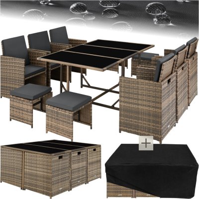 TECTAKE Salon de jardin MALAGA 10 places avec housse de protection marron