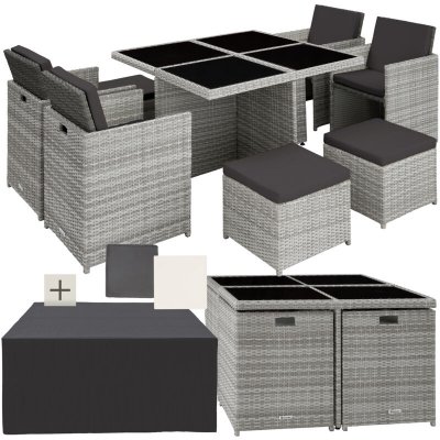 TECTAKE Salon de jardin MANHATTAN 8 places avec 2 sets de housses