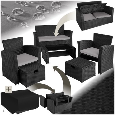 TECTAKE Salon de jardin MODENE 4 places avec housse de protection - noir/gris