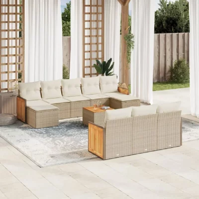 VIDAXL Salon de jardin modulable 10 personnes resine tressee 11 pieces 62 x 59 x 69 cm beige