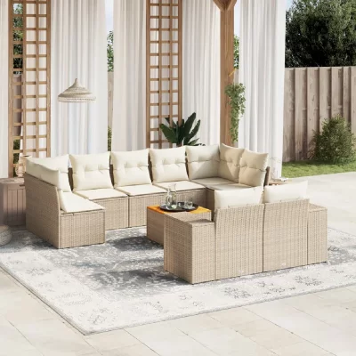 VIDAXL Salon de jardin modulable 10 pieces resine tressee 9 personnes 62 x 62 x 69 cm beige