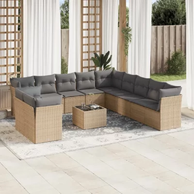 VIDAXL Salon de jardin modulable 11 personnes 12 pieces beige 55 x 62 x 69 cm resine tressee