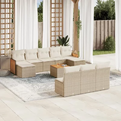 VIDAXL Salon de jardin modulable 11 pieces 10 personnes resine tressee 62 x 59 x 69 cm beige