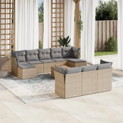 VIDAXL Salon de jardin modulable 11 pieces 10 personnes resine tressee 62 x 62 x 69 cm beige