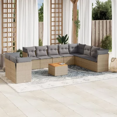 VIDAXL Salon de jardin modulable 11 pieces resine tressee 10 personnes 62 x 62 x 69 cm beige