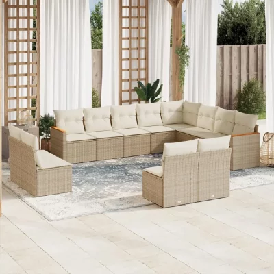 VIDAXL Salon de jardin modulable 12 personnes 12 pieces rotin 62 x 62 x 69 cm beige