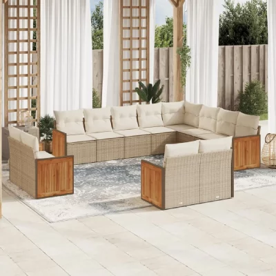 VIDAXL Salon de jardin modulable 12 personnes beige 12 pieces 62 x 55 x 69 cm resine tressee