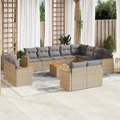 VIDAXL Salon de jardin modulable 12 personnes beige 13 pieces 62 x 62 x 69 cm resine tressee