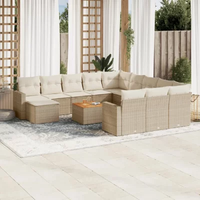 VIDAXL Salon de jardin modulable 12 personnes beige resine tressee 62 x 62 x 69 cm 13 pieces