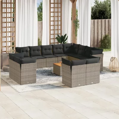 VIDAXL Salon de jardin modulable 13 pieces resine tressee 12 personnes 62 x 62 x 69 cm gris