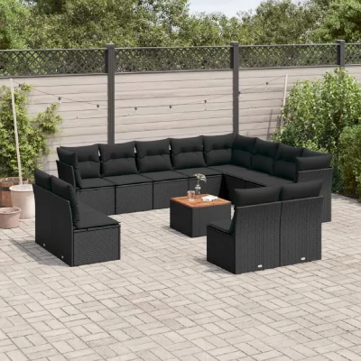 VIDAXL Salon de jardin modulable 13 pi&egrave;ces r&eacute;sine tress&eacute;e noir 12 personnes 62 x 62 x 69 cm