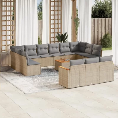 VIDAXL Salon de jardin modulable 14 pieces 12 personnes resine tressee 62 x 62 x 69 cm beige