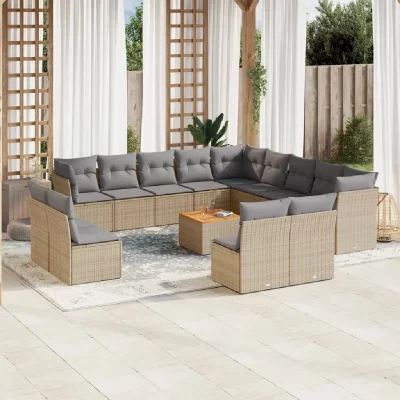 VIDAXL Salon de jardin modulable 14 pieces beige resine tressee 62 x 62 x 69 cm
