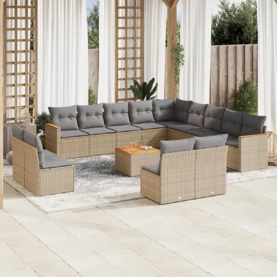 VIDAXL Salon de jardin modulable 14 pieces resine tressee beige 62 x 61.5 x 69 cm