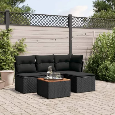 VIDAXL Salon de jardin modulable - 5 pi&egrave;ces - R&eacute;sine tress&eacute;e - Noir - 4 personnes