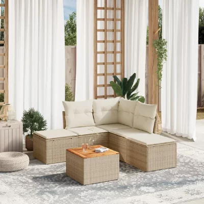 VIDAXL Salon de jardin modulable 6 pi&egrave;ces r&eacute;sine tress&eacute;e beige 5 places table fixe 62x62x69 cm