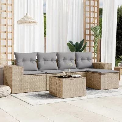 VIDAXL Salon de jardin modulable 6 pieces resine tressee beige 62 x 55 x 69 cm