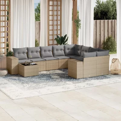 VIDAXL Salon de jardin modulable 9 personnes resine tressee beige 62 x 62 x 69 cm 10 pieces