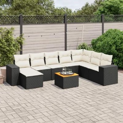 VIDAXL Salon de jardin modulable 9 pieces 8 personnes noir 62 x 62 x 69 cm rotin