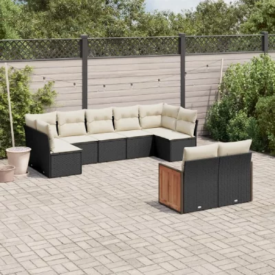  Salon de jardin modulable 9 pieces resine tressee noir 62 x 62 x 69 cm 9 personnes