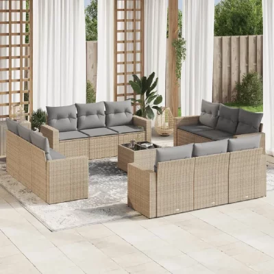 VIDAXL Salon de jardin modulable beige 12 personnes 13 pieces 65.5 x 62 x 37 cm rotin
