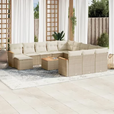 VIDAXL Salon de jardin modulable beige 13 pieces 12 personnes 62 x 62 x 69 cm rotin