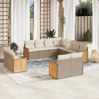 VIDAXL Salon de jardin modulable beige resine tressee 11 personnes 62 x 59 x 69 cm 11 pieces